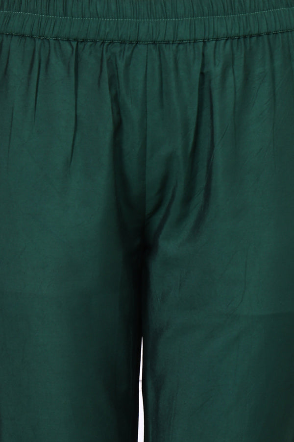 Green Thread Embroidery Straight Kurta, Trousers and Dupatta Set