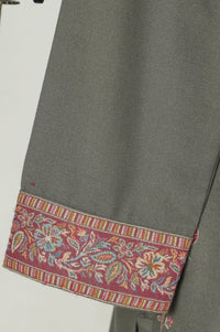 Olive Yarn Dyed Paisley Printed Straight Winter Kurta with Salwar and Dupatta Set