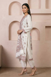 Cream Jacquard Paisley Printed Straight Kurta with Salwar and Dupatta Set