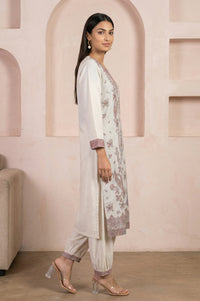 Cream Jacquard Paisley Printed Straight Kurta with Salwar and Dupatta Set