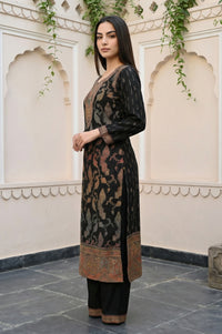 Black Paisley Foil Print Straight Kurta with Palazzo and Dupatta Set