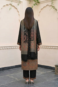 Black Paisley Foil Print Straight Kurta with Palazzo and Dupatta Set