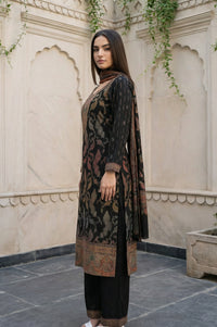 Black Paisley Foil Print Straight Kurta with Palazzo and Dupatta Set
