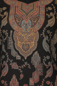 Black Paisley Foil Print Straight Kurta with Palazzo and Dupatta Set