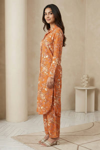 Orange Floral Print Straight Kurta with Palazzo Co-ord Set
