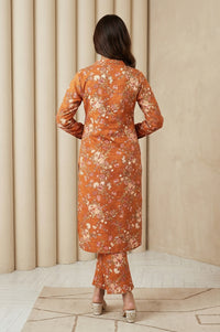 Orange Floral Print Straight Kurta with Palazzo Co-ord Set