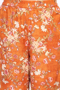 Orange Floral Print Straight Kurta with Palazzo Co-ord Set