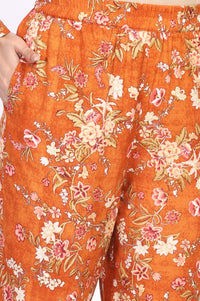 Orange Floral Print Straight Kurta with Palazzo Co-ord Set