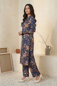 Blue Floral Print Straight Kurta with Palazzo Co-ord Set