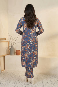 Blue Floral Print Straight Kurta with Palazzo Co-ord Set