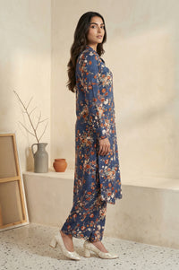 Blue Floral Print Straight Kurta with Palazzo Co-ord Set