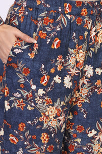 Blue Floral Print Straight Kurta with Palazzo Co-ord Set