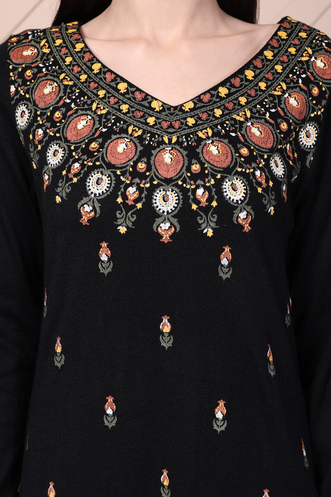 Black Embroidered Acrylic Straight Kurta and Palazzo Set