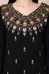 Black Embroidered Acrylic Straight Kurta and Palazzo Set