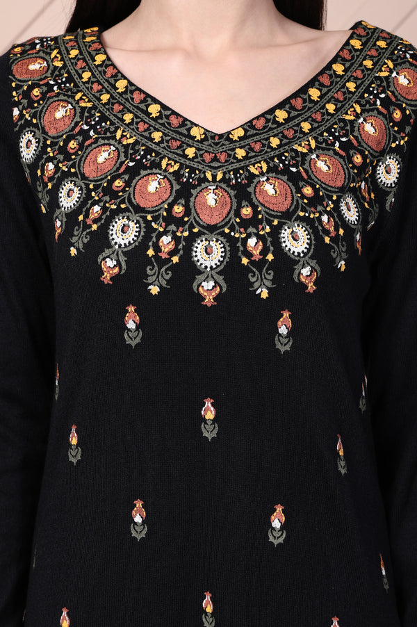 Black Embroidered Acrylic Straight Kurta and Palazzo Set