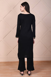 Black Embroidered Acrylic Straight Kurta and Palazzo Set