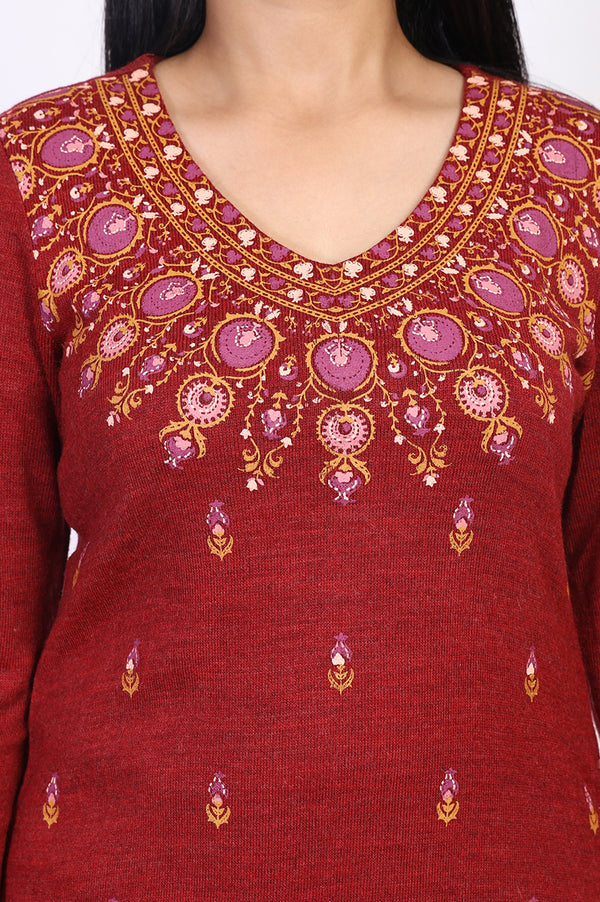 Red Acrylic Straight Kurta with Palazzo Co-ord Set for Winter