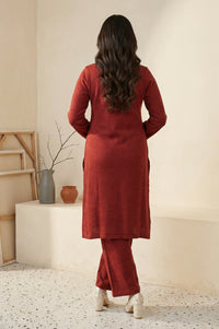 Red Acrylic Straight Kurta with Palazzo Co-ord Set for Winter