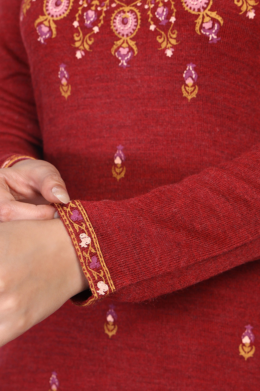 Red Acrylic Straight Kurta with Palazzo Co-ord Set for Winter