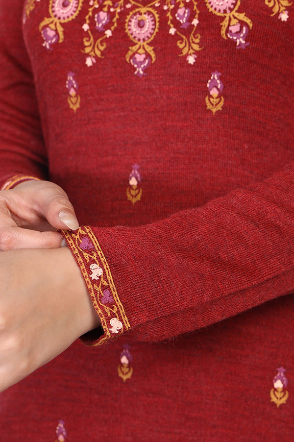 Red Acrylic Straight Kurta with Palazzo Co-ord Set for Winter