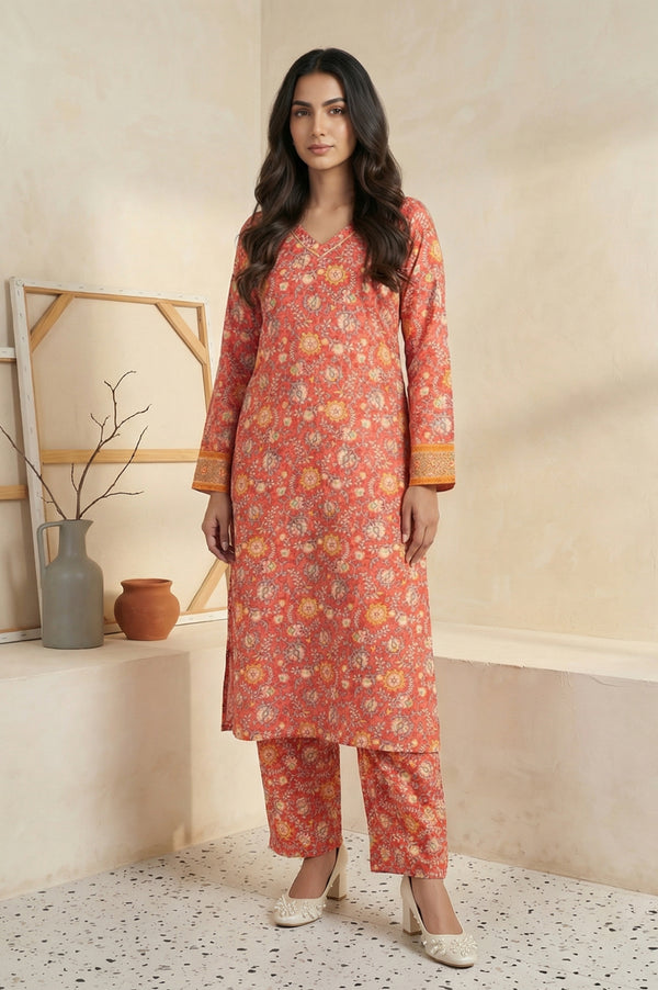 Coral Floral Print Straight Kurta with Palazzo Co-ord Set