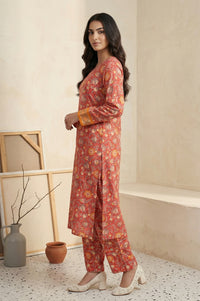 Coral Floral Print Straight Kurta with Palazzo Co-ord Set