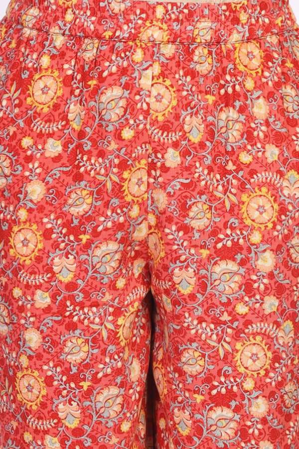 Coral Floral Print Straight Kurta with Palazzo Co-ord Set
