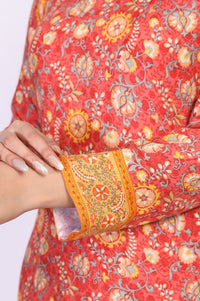 Coral Floral Print Straight Kurta with Palazzo Co-ord Set