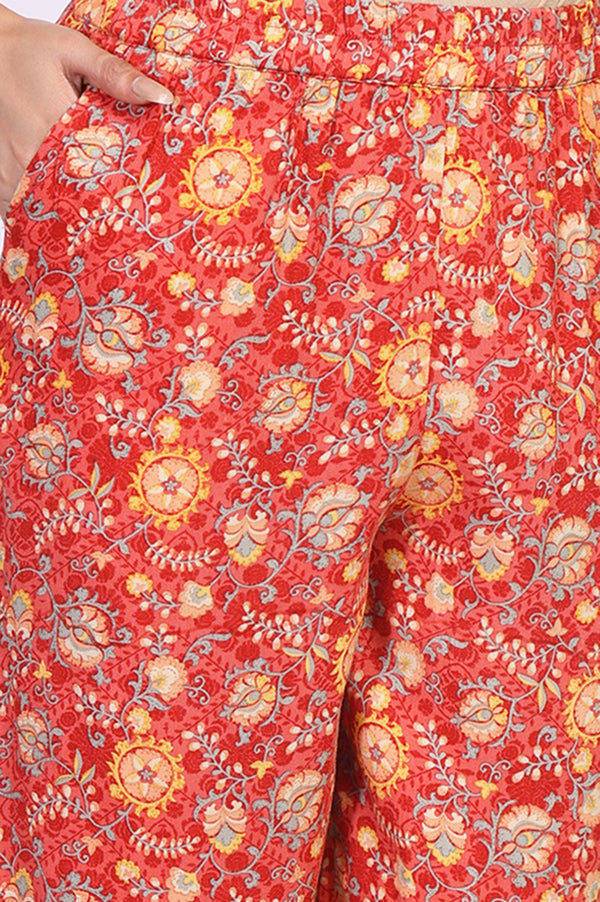 Coral Floral Print Straight Kurta with Palazzo Co-ord Set