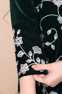 Dark Green Embroidered Straight Velvet Kurta with Palazzo Set