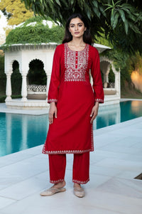 Dark Pink Ethnic Motifs Straight Kurta with Palazzo