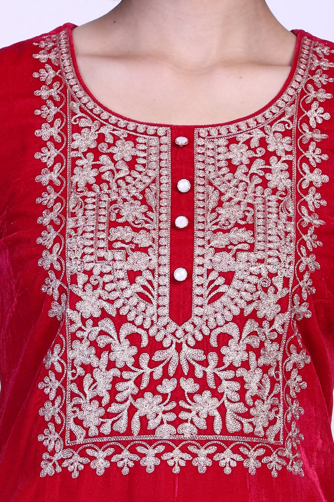 Pink Embroidered Straight Velvet Kurta with Trouser