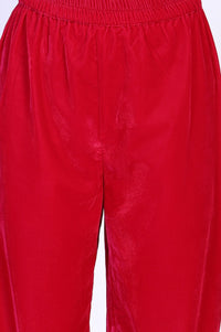 Pink Embroidered Straight Velvet Kurta with Trouser