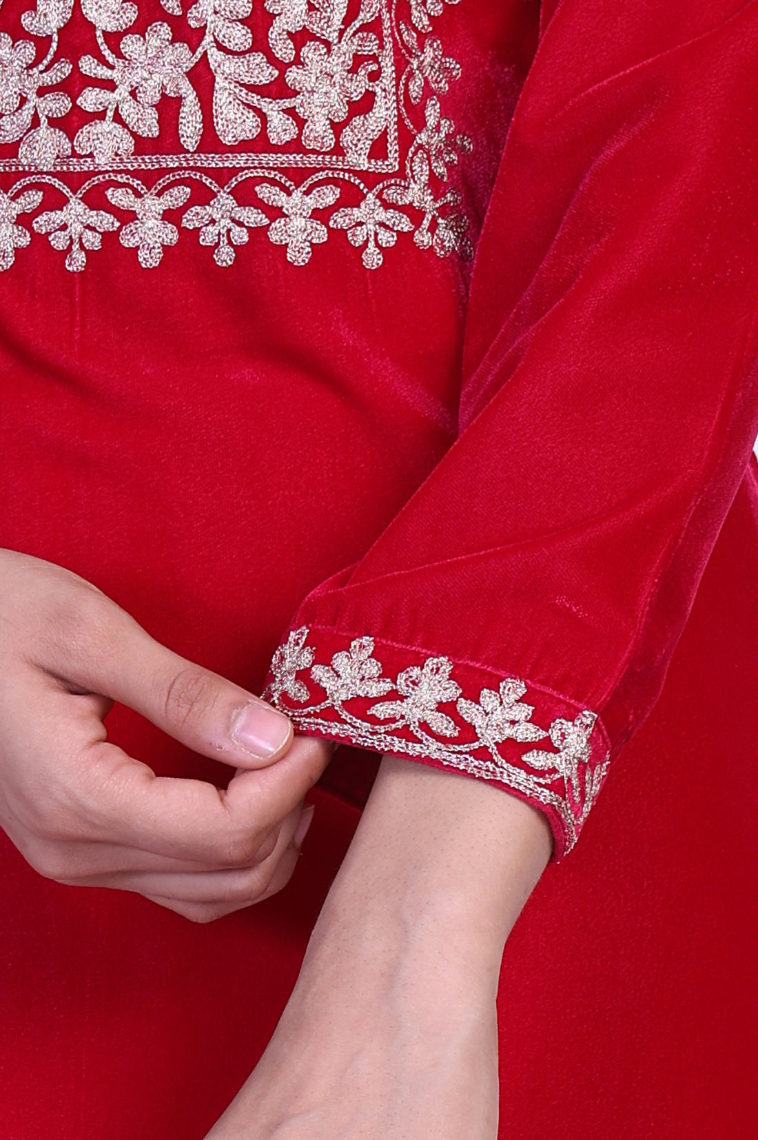 Pink Embroidered Straight Velvet Kurta with Trouser