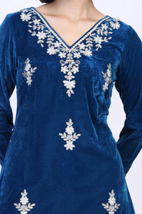 Blue Dori Embroidery Straight Kurta with Trouser