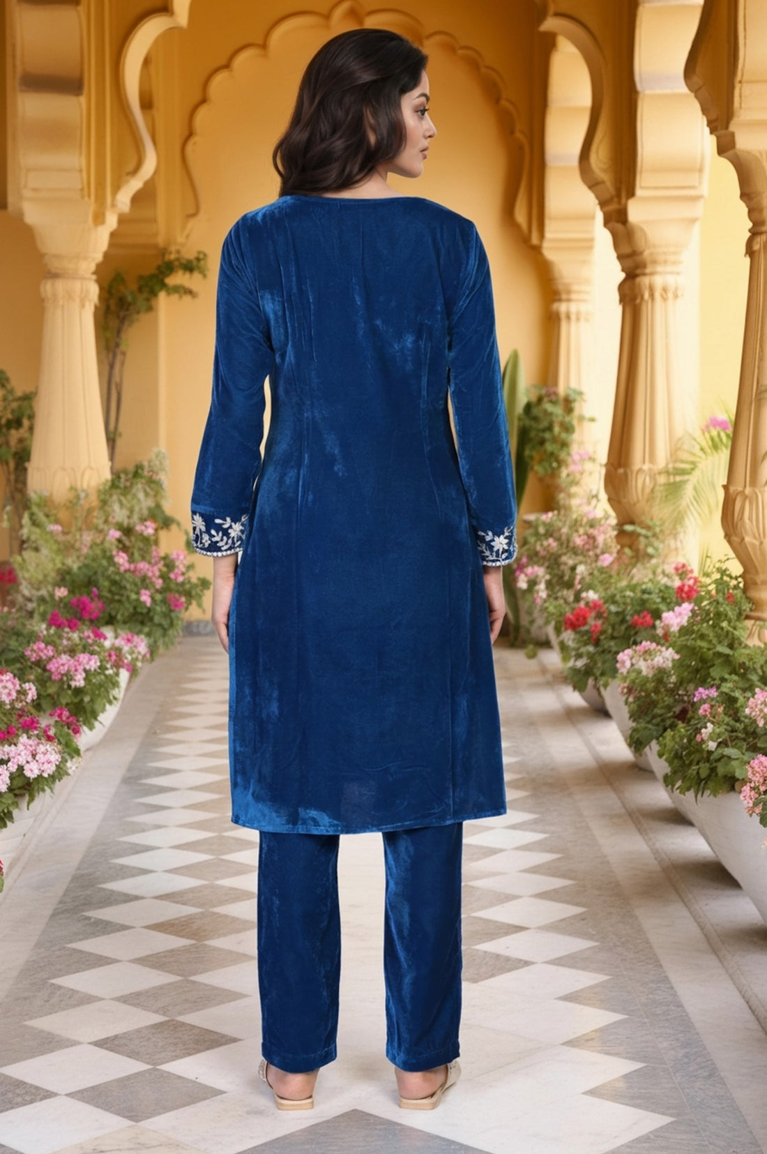 Blue Dori Embroidery Straight Kurta with Trouser