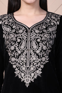 Black Embroidered Acrylic Straight Kurta and Palazzo Winter Co-ord Set