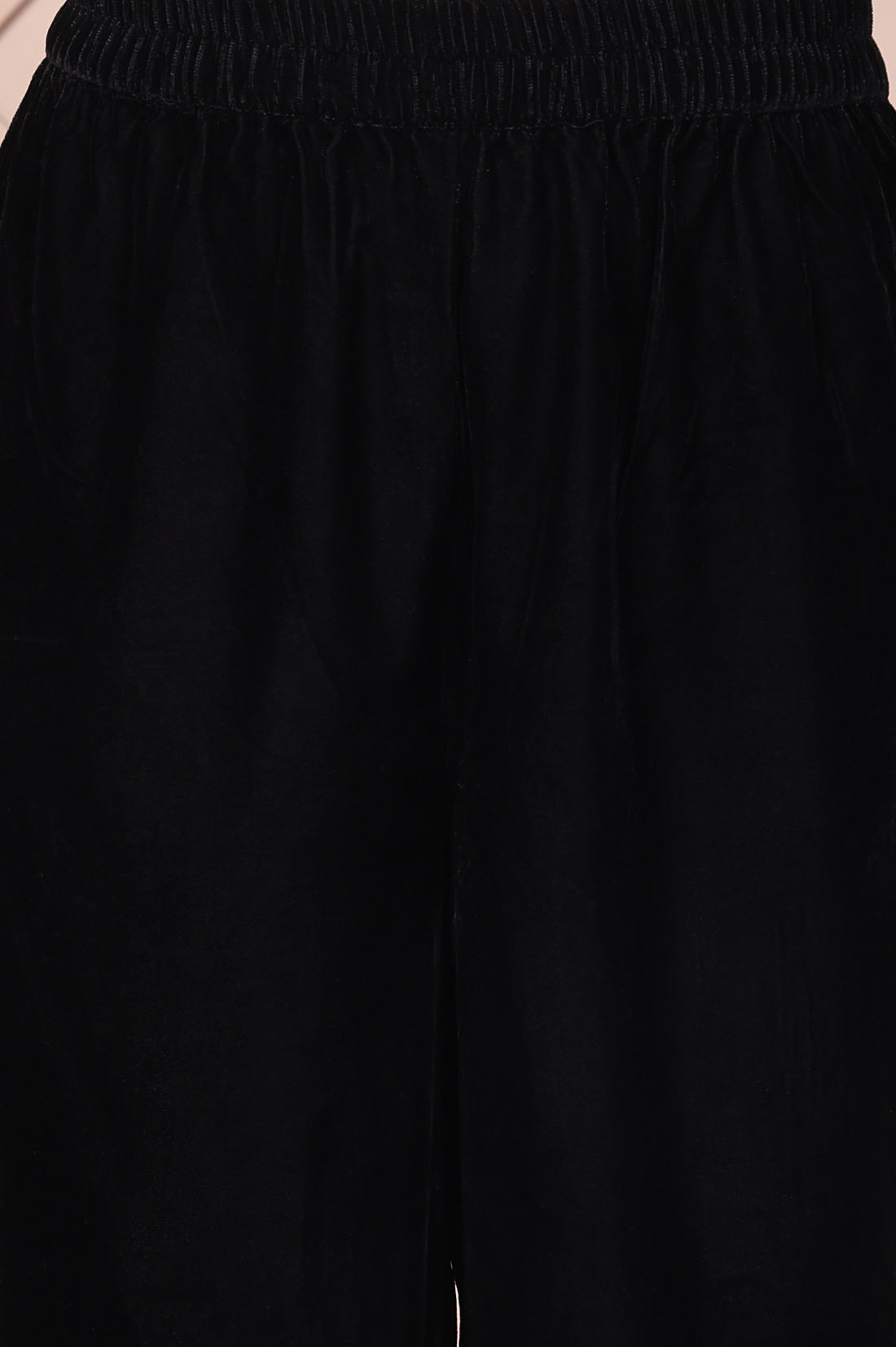Black Embroidered Acrylic Straight Kurta and Palazzo Winter Co-ord Set