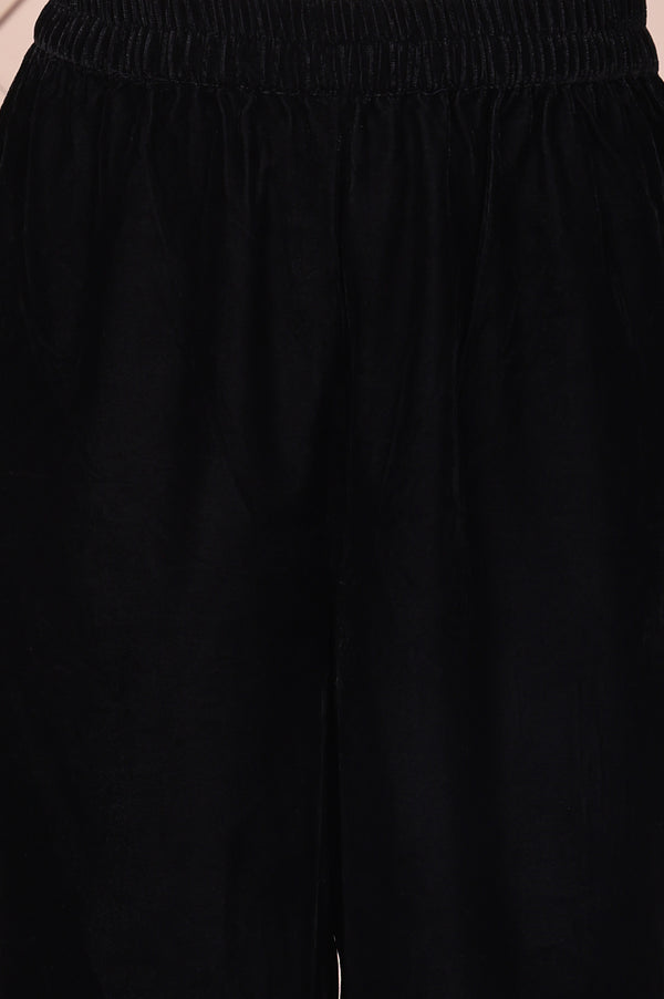 Black Embroidered Acrylic Straight Kurta and Palazzo Winter Co-ord Set