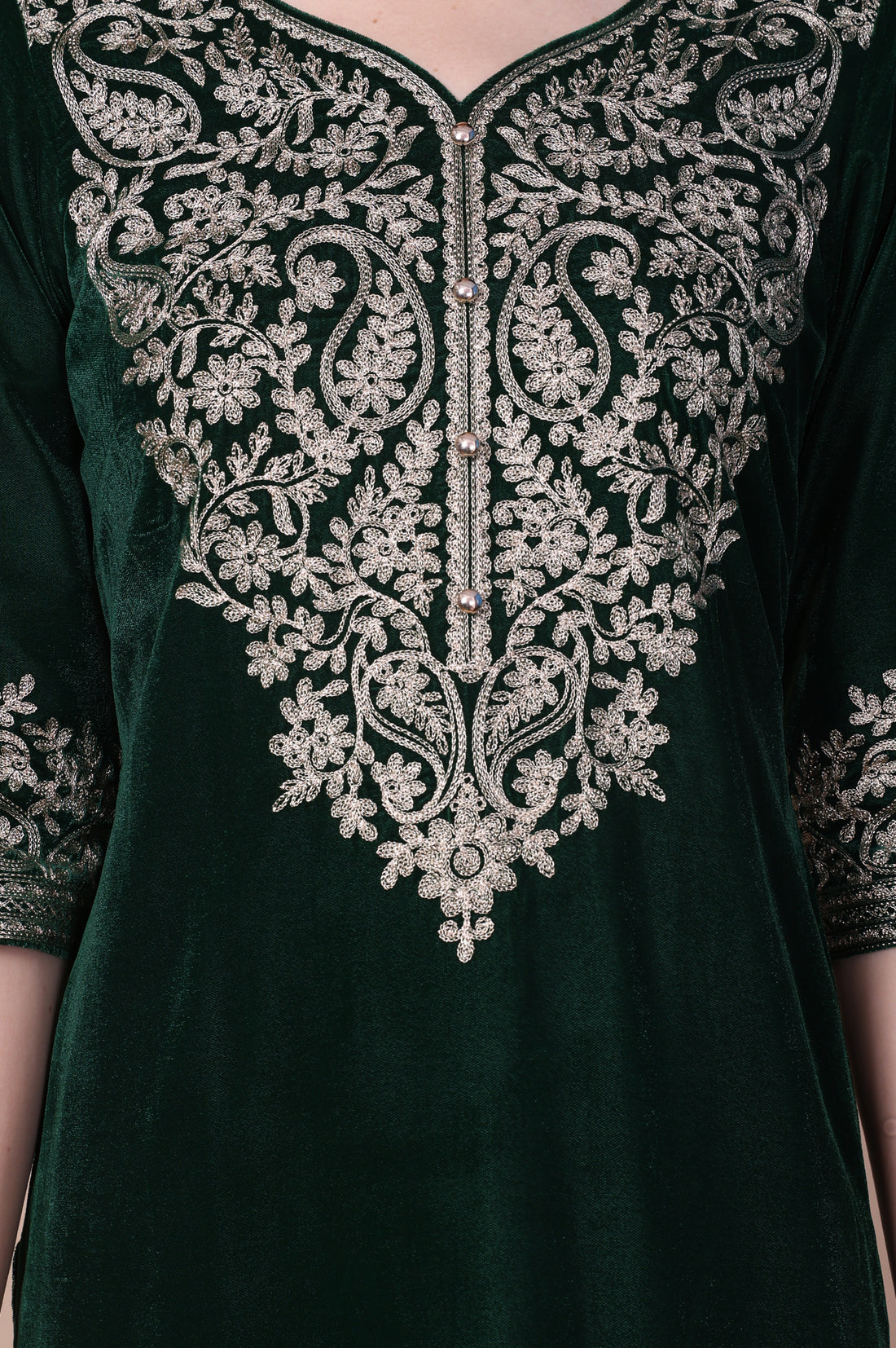 Green Embroidered Straight Acrylic Blend Kurta with Palazzo Set