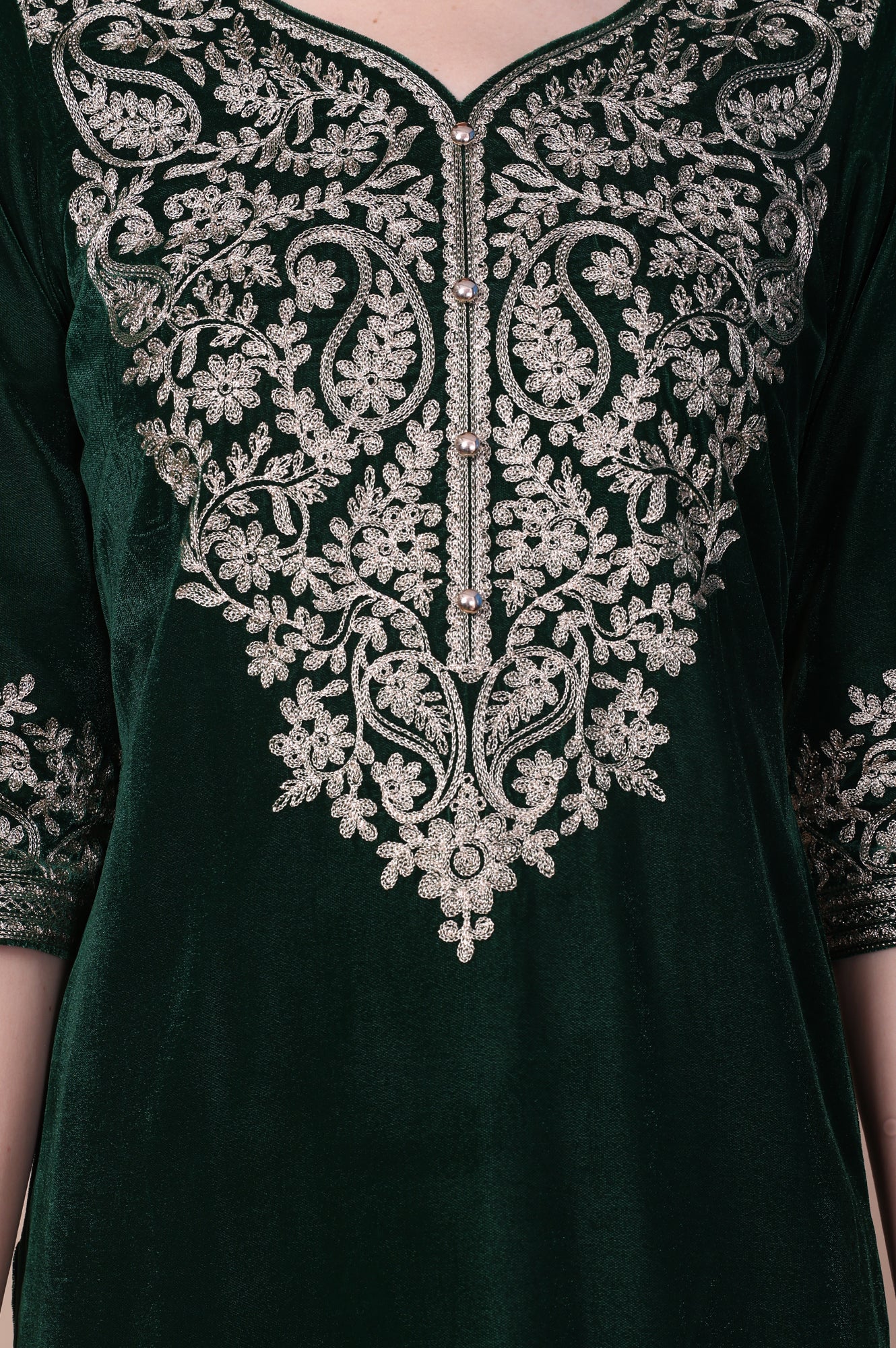 Green Embroidered Straight Acrylic Blend Kurta with Palazzo Set