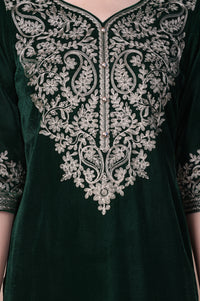 Green Embroidered Straight Acrylic Blend Kurta with Palazzo Set