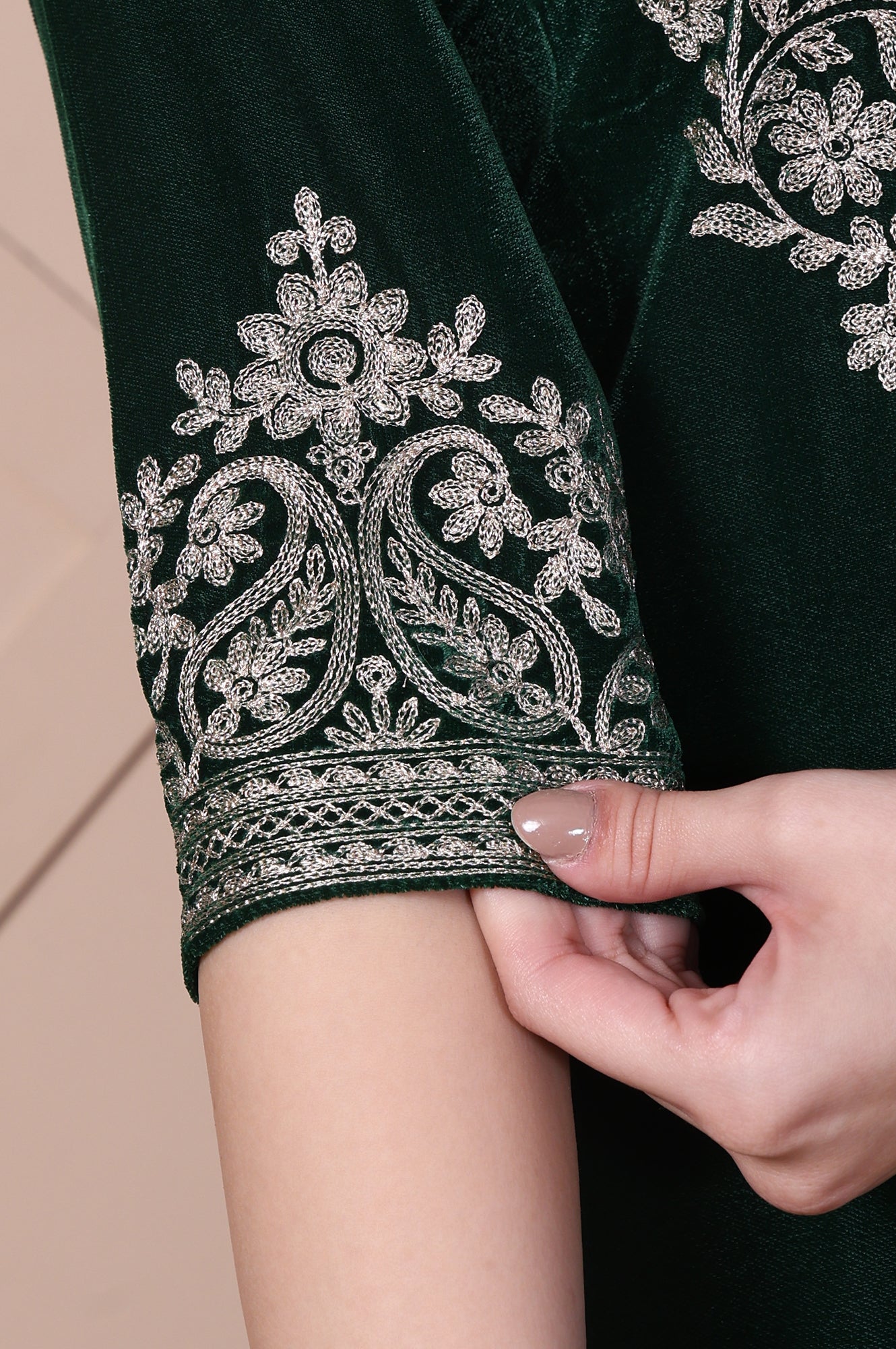 Green Embroidered Straight Acrylic Blend Kurta with Palazzo Set