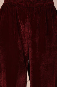 Maroon Embroidered A-Line Velvet Kurta with Palazzo Set