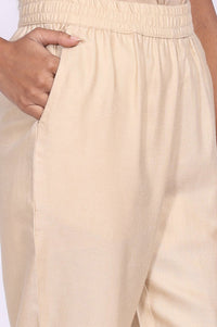 Beige Ebroidered Acrylic Blend A-line Kurta with Trouser Set for Winter