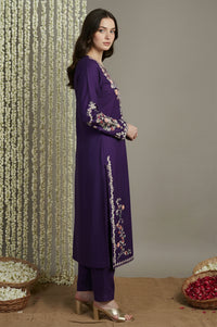Purple Floral Acrylic Blend Straight Kurta with Trouser Co-ord Set for Winter