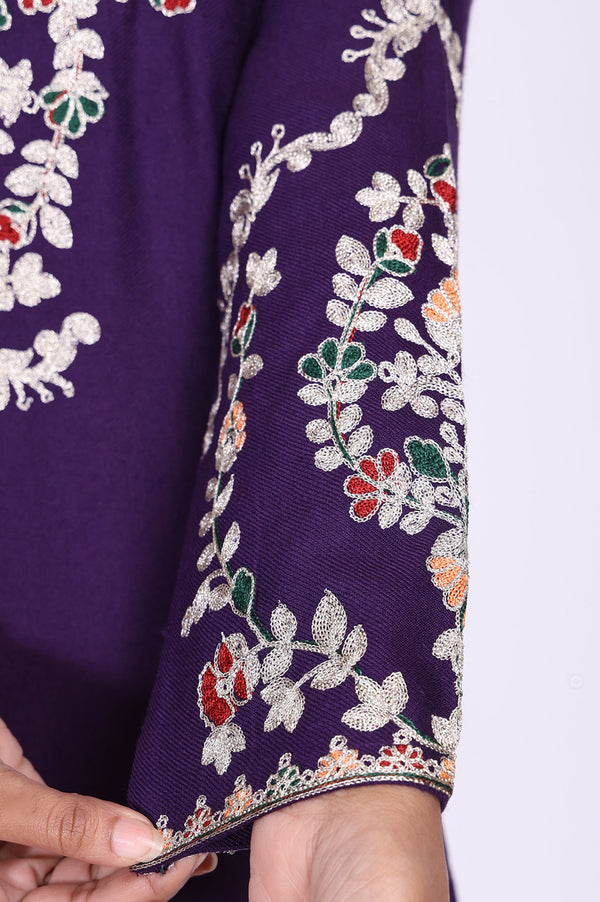 Purple Floral Acrylic Blend Straight Kurta with Trouser Co-ord Set for Winter