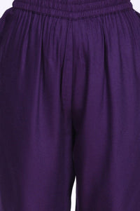 Purple Floral Acrylic Blend Straight Kurta with Trouser Co-ord Set for Winter