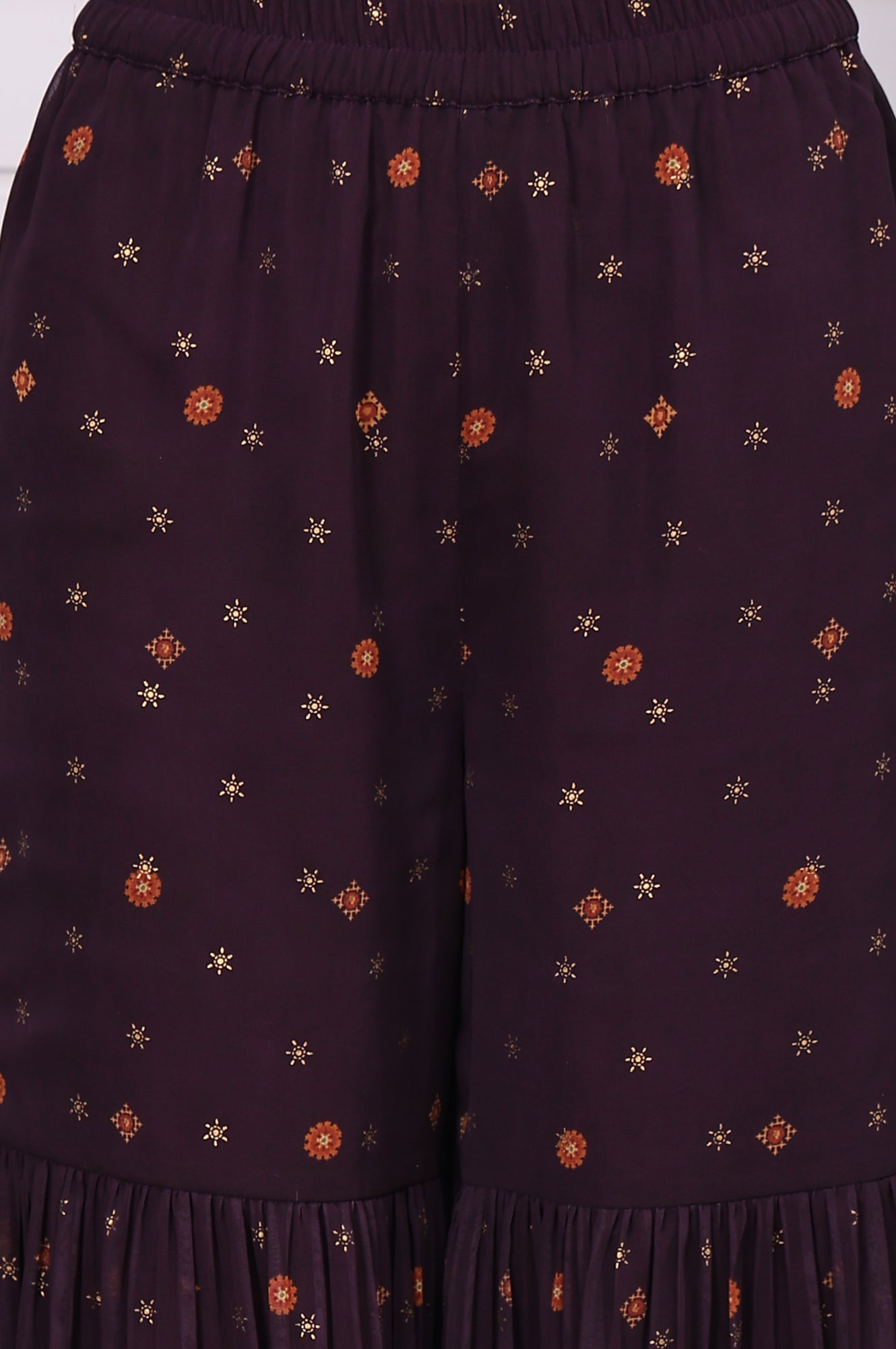 Purple Abstract Printed Beaded Chiffon A-line Kurta, Sharara and Dupatta Set