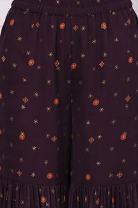 Purple Abstract Printed Beaded Chiffon A-line Kurta, Sharara and Dupatta Set